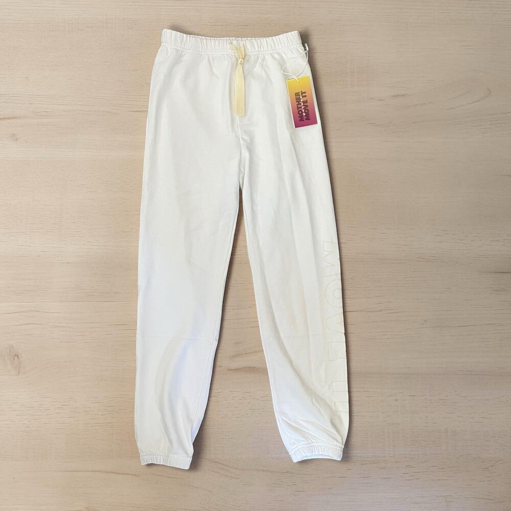 MOTHER Move It Bender Ankle Lounge Joggers White Embossed Logo Size S NWT Cozy